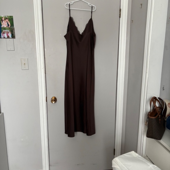 Dynamite Sage Lace Trim Satin Maxi Dress - Picture 4 of 5